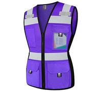 Graunton Safety Vest for Women 11 Pockets Mesh Reflective Vest with Zipper, High Visibility Neon Construction Work Vest for Lady Workers/Surveyors/Driver, Snug-Fit & Durable, ANSI Compliant,Purple M