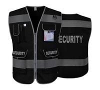 Graunton Security Vest for Security Guard 9 Pockets High Vis Vests for Men Women, Hi Vis Vest with Reflective Stripes, Durable & Breathable,(UK2-Black, Medium).