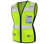 Graunton Women High Visibility Vest 11 Pockets Snug-Fit Reflective Safety Vest with Reinforced Zipper, Neon Construction Work Vest for Lady Contractors/Surveyors/Workers, Durable,Meets ANSI, Yellow L