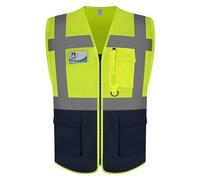 Graunton Zipper high reflective vests, Hi Vis Jcakets for Men Women, High vis vest for Traffic Management, Public Safety, Meets ANSI/ISEA Standards, UK1-Yellow Blue, 2xL.