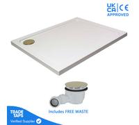GravaHaus 1700 X 800mm White Rectangular 45mm Low Profile Shower Tray With Brushed Brass Waste