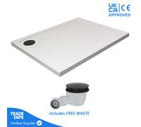 GravaHaus 1700 X 800mm White Rectangular 45mm Low Profile Shower Tray With Matt Black Waste