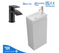 GravaHaus 400mm Freestanding Bathroom Vanity Unit With Basin Black Round Tap & Waste