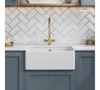 GravaHaus 595mm x 450mm x 220mm Fireclay White Single Bowl Butler Sink