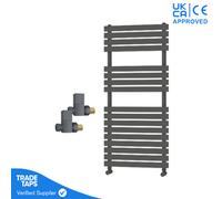 GravaHaus Designer Delta Anthracite Flat Panel Towel Radiator Heated Ladder Rail - 1106 X 500mm - Straight Manual Square Valve Pair
