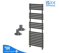 GravaHaus Designer Delta Anthracite Flat Panel Towel Radiator Heated Ladder Rail - 1424 X 500mm - Straight Manual Square Valve Pair