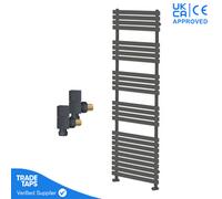 GravaHaus Designer Delta Anthracite Flat Panel Towel Radiator Heated Ladder Rail - 1742 X 500mm - Angled Manual Square Valve Pair