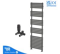 GravaHaus Designer Delta Anthracite Flat Panel Towel Radiator Heated Ladder Rail - 1742 X 500mm - Corner Trv Valve Pair