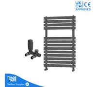 GravaHaus Designer Delta Anthracite Flat Panel Towel Radiator Heated Ladder Rail - 780 X 500mm - Corner Trv Valve Pair
