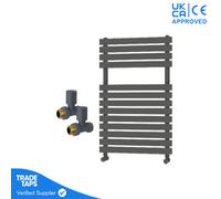 GravaHaus Designer Delta Anthracite Flat Panel Towel Radiator Heated Ladder Rail - 780 X 500mm - Straight Manual Round Valve Pair