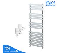 GravaHaus Designer Delta Chrome Flat Panel Towel Radiator Heated Ladder Rail - 1424 X 500mm - Angled Manual Square Valve Pair