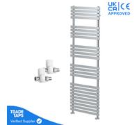 GravaHaus Designer Delta Chrome Flat Panel Towel Radiator Heated Ladder Rail - 1742 X 500mm - Straight Manual Square Valve Pair