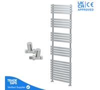 GravaHaus Designer Delta Chrome Flat Panel Towel Radiator Heated Ladder Rail - 1742 X 500mm - Straight Manual Round Valve Pair