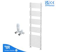 GravaHaus Designer Delta White Flat Panel Towel Radiator Heated Ladder Rail - 1742 X 500mm - Corner Trv Valve Pair
