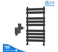 GravaHaus Designer Marvella Anthracite Flat Panel Towel Radiator Heated Ladder Rail - 950 X 500mm - Angled Manual Square Valve Pair