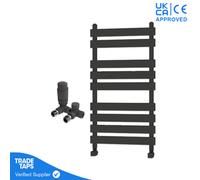 GravaHaus Designer Marvella Anthracite Flat Panel Towel Radiator Heated Ladder Rail - 950 X 500mm - Corner Trv Valve Pair