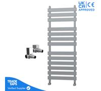 GravaHaus Designer Marvella Chrome Flat Panel Towel Radiator Heated Ladder Rail - 1300 X 500mm - Corner Manual Square Valve Pair
