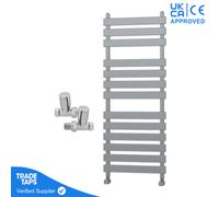 GravaHaus Designer Marvella Chrome Flat Panel Towel Radiator Heated Ladder Rail - 1300 X 500mm - Straight Manual Round Valve Pair