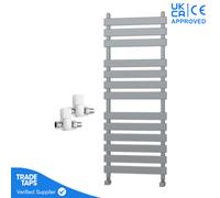 GravaHaus Designer Marvella Chrome Flat Panel Towel Radiator Heated Ladder Rail - 1300 X 500mm - Straight Manual Square Valve Pair