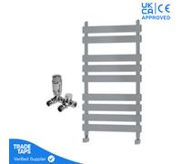 GravaHaus Designer Marvella Chrome Flat Panel Towel Radiator Heated Ladder Rail - 950 X 500mm - Corner Trv Valve Pair
