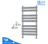 GravaHaus Designer Marvella Chrome Flat Panel Towel Radiator Heated Ladder Rail - 950 X 500mm - Straight Manual Square Valve Pair