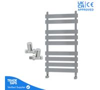 GravaHaus Designer Marvella Chrome Flat Panel Towel Radiator Heated Ladder Rail - 950 X 500mm - Straight Manual Round Valve Pair