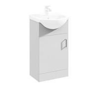 GravaHaus Gloss White 450mm Floor Standing 1-Door Vanity Unit & Round Basin