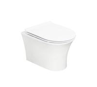 GravaHaus Gloss White D Shape Hidden Fixation Wall Hung Rimless Toilet Wc Pan & Soft Close Slim Seat