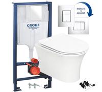GravaHaus Gloss White Hidden Fixation Rimless Wall Hung Toilet Pan & Grohe 1.13M Concealed Wc Cistern Frame Set