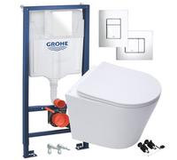 GravaHaus Gloss White Hidden Fixation Rimless Wall Hung Toilet Pan & Grohe 1.13M Concealed Wc Cistern Frame