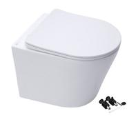 GravaHaus Gloss White Hidden Fixation Wall Hung Rimless Toilet Wc Pan & Soft Close Slim Seat