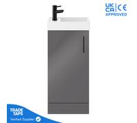 GravaHaus Grey Gloss Floor Standing Vanity Unit 400mm With Black Tap, Waste & Handle