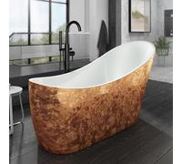 GravaHaus Luxury 1720X712 Copper Slipper Freestanding Bathtub With Black Brass Mixer Tap Set