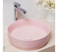 GravaHaus Matt Pink Ceramic Round Countertop Bathroom Wash Basin Sink With Matching Waste