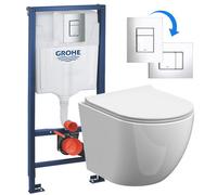 GravaHaus Rimless Eco Wall Hung Toilet Pan, Seat & Grohe 1.12M Low Height Cistern Wc Frame