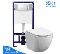 GravaHaus Rimless Wall Hung Toilet Pan With 1.12M Concealed Cistern Frame Dual Flush Plate - Chrome Gloss Dual Flush Plate
