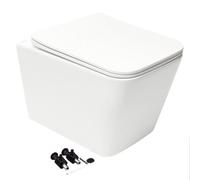 GravaHaus Square Hidden Fixation Wall Hung Rimless Toilet Wc Pan & Soft Close Slim Seat - Gloss White
