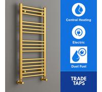 GravaHaus Towel Rail Heated Brushed Brass 500 X 800mm Bathroom Wall Mounted Radiator Rad