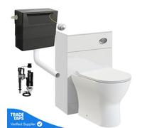 GravaHaus White Back To Wall Wc Toilet Unit 500mm With Cistern And Chrome Button Flush Plate, Wc Not Included