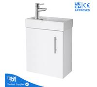 GravaHaus White Gloss Wall Hung Vanity Unit 400mm With Chrome Tap, Waste & Handle