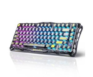 GravaStar Mercury K1 Lite 75% Gaming Keyboard, 2.4GHz/BT/Wired Tri-Mode Wireless Keyboard, Gasket Hot Swappable Mechanical Keyboard, Pre-lubed Linear Switches, RGB Backlit (Transparent Black)