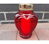 Grave Candle Mourning Light Heart Shape Red Glass Approx. 18 cm High