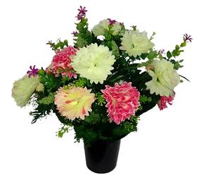 Grave Crem Pot Premium Artificial Arrangement Pink Cream Ivory Chrysanthemums for Graveside Cemetery Crematorium Memorial Vase Insert Gift for Mother's Day Birthday