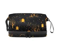 Grave Dead Tree Halloween Double Layer Cosmetic Bag for Women and Girls, Travel Toiletry Bag Makeup Handy Pouch Organiser Bag with Brush Compartment
