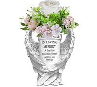 Grave Decorations for Cemetery, Angel Wings Vases with Spikes for Garden Decorations Waterproof Garden Statues Memorial Gravestone Fresh Artificial Flower Holder for Cemetery Headstones