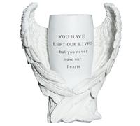 Grave Decorations for Cemetery, Resin Angel Wings Cemetery Grave Flower Vase with Stake and Draining Hole for Garden Statues Decorations Memorial Gifts for Loss of Loved One (1, White)