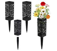 Grave Flower Holders, Cemetery Vases with Spikes for Fresh/Artificial Flowers, Grave Decorations Plastic Rectangle Vases for Gravestone Grave Outdoor Ground Flower Markers (4 Pack)