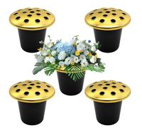 Grave Flower Holders with Golden lid pack of 5, Memorial Vases for Graves Strong Plastic Grave Flower Pots Insert in Grave-side, Grave Vase for Grave Decorations