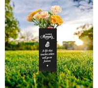 Grave Flower Pots, Memorial Vases with Drainage Hole, Memorial Flower Holder with Spike, Black Metal Rectangle Vases for Grave Burial Ground Lawn Yard Funeral for Fresh/Artificial Flowers(Style 1)