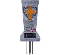Grave Flower Pots Solar Cemetery Grave Vase with Light Up Cross & Lament Resin Cemetery Vases with Spikes Carved Weather Resistant Grave Vase for Fake/Fresh Flowers, Flower Not Included